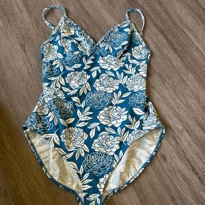 Boden Blue and White Floral One Piece Swimsuit